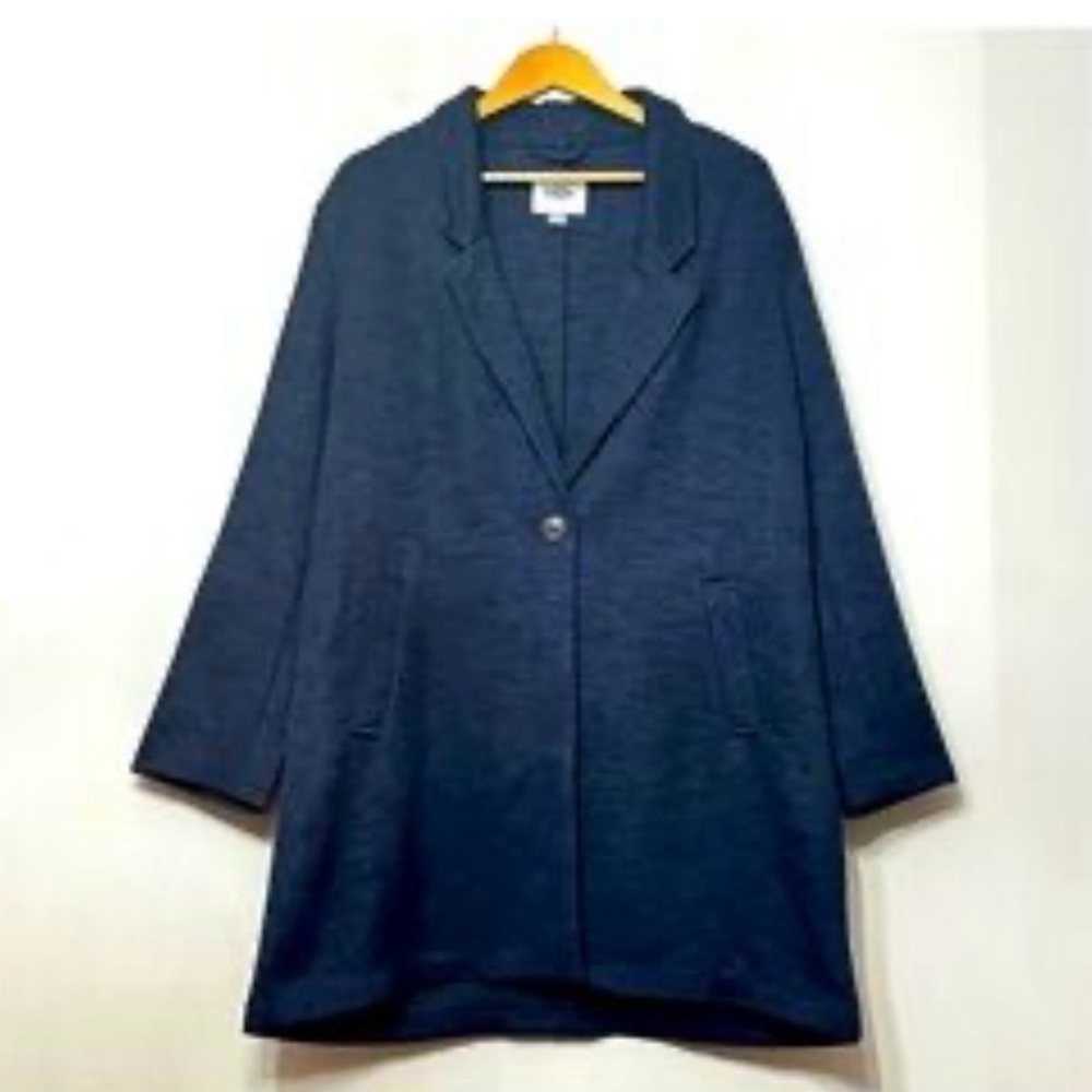 Navy Blue Textured Blazer Jacket Lightweight Coat